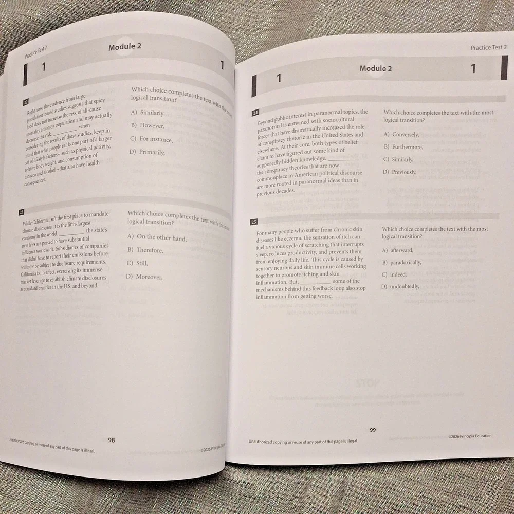 Principia Education Digital SAT Prep 2026 Edition Four Full Practice Tests Paper